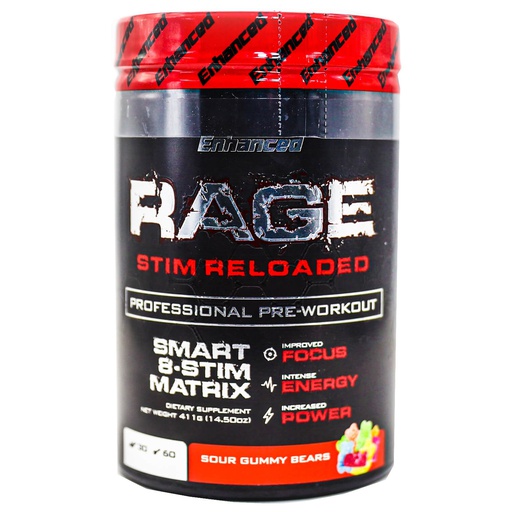[643934340776] Enhanced RAGE Stim Reloaded Professional Pre-workout-60Serv.-411G.-Sour Gummy Bears