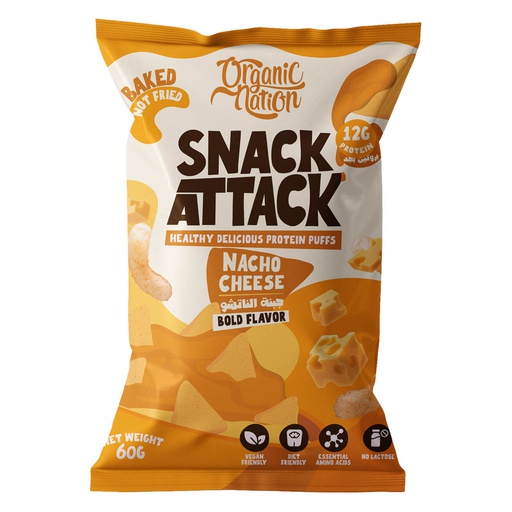 [6222023702196] Organic Nation Snack Attack Protein Puffs-1Serv.-60G.-Nacho Cheese