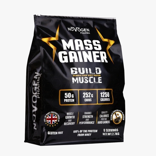 [6224009328130] Novogen Pharma Mass Gainer Build Muscle-8Serv.-2.7Kg.- Double Chocolate
