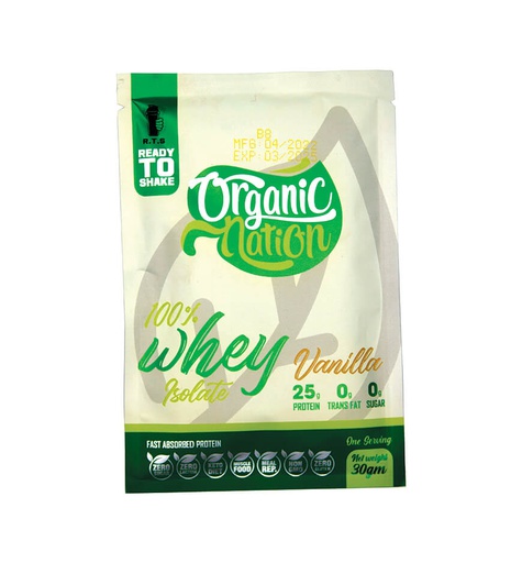 [6223007820592] Organic Nation 100% Isolate Whey-1Serv.-30G-Vanilla