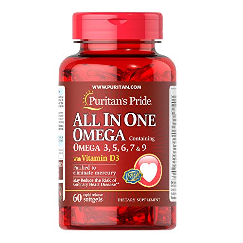 [025077500734] Puritan's Pride All In One Omega 3.5.6.7.&amp;9With Vitamin D3-30Serv.-60Softgels