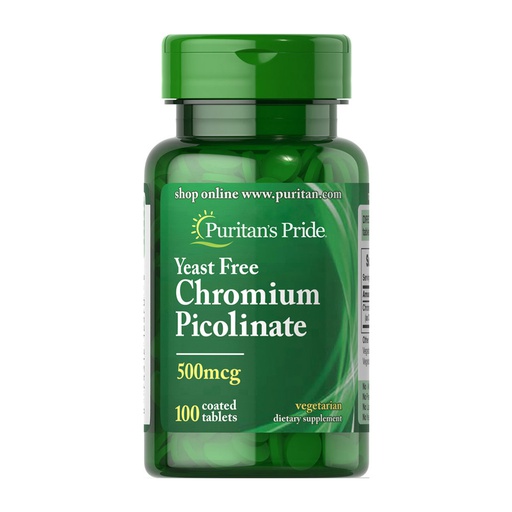[074312125706] Puritan's Pride Yeast Free Chromium Picolinate 500Mcg-100Serv.-100Coated Tablets