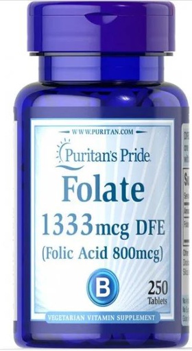 [074312128431] Puritan's Pride Folate 1333Mcg DFE(Folic Acid 800Mcg)-250Serv.-250Tabs.