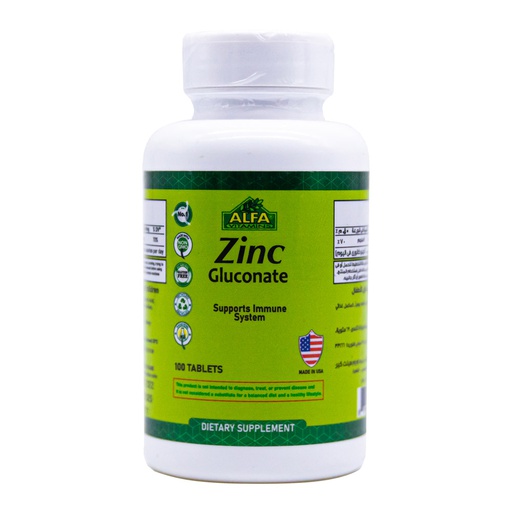 [676194170142] Alfa Vitamins Zinc Gluconate Supports Immune System-100Serv.-100Tablets