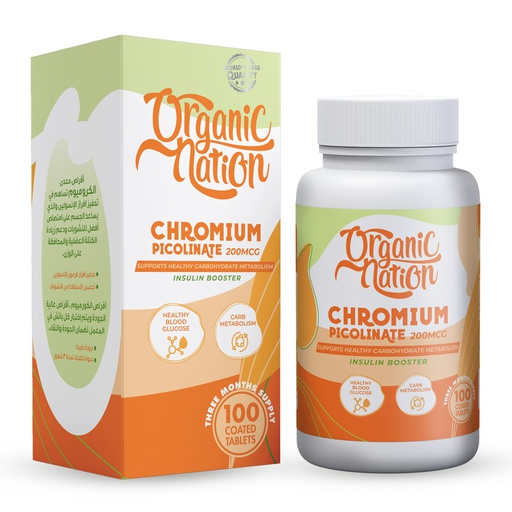 [6222023702370] Organic Nation Chromium Picolinate 200MCG-100Serv.-100Coated Tablets