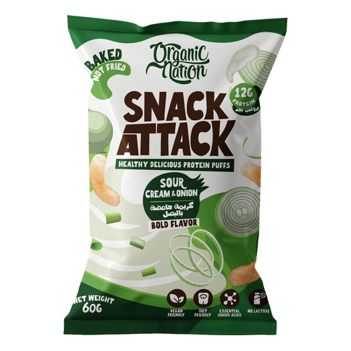 [6222023702271] Organic Nation Snack Attack Protein Puffs-1Serv.-60G.-Sour Cream &amp; Onion