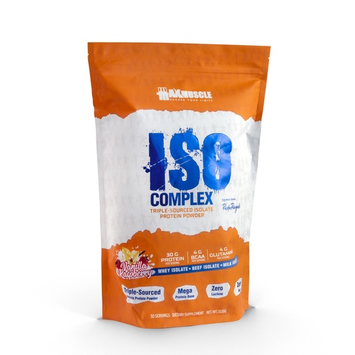 [6222023702431] Max Muscle Iso Complex Triple Sourced Isolate Protein Powder Reda Ragab Signature Series-30Serv.-1080G.-Vanilla Raspberry