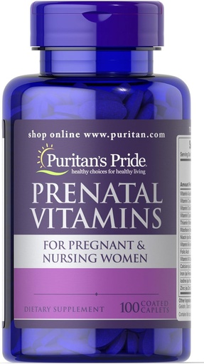 [074312137006] Puritan's Pride Prenatal Vitamins For Pregnant&amp;Nursing Women-100Serv.-100Coated Caplets