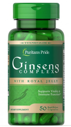 [025077000234] Puritan's Pride Ginseng Complex With Royal Jelly-50Serv.-50Rapid Release Capsules.