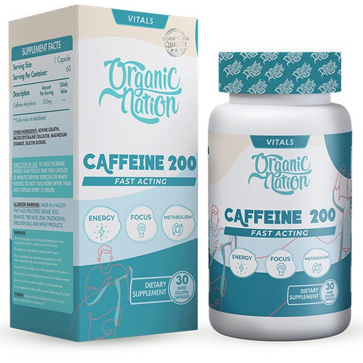 [6222023703544] Organic Nation Caffeine 200-30Serv.-30Hard Gelatin Capsules