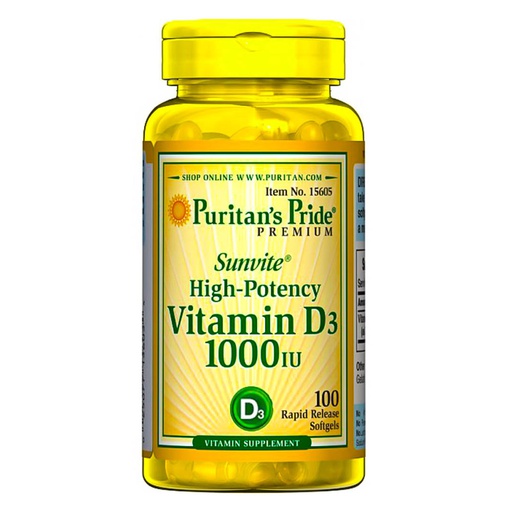 [025077156054] Puritan's Pride Vitamin D3 1000iu-100Serv.-100Softgels