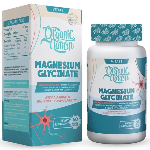 [6222023703414] Organic Nation Magnesium Glycinate- 60Tablets