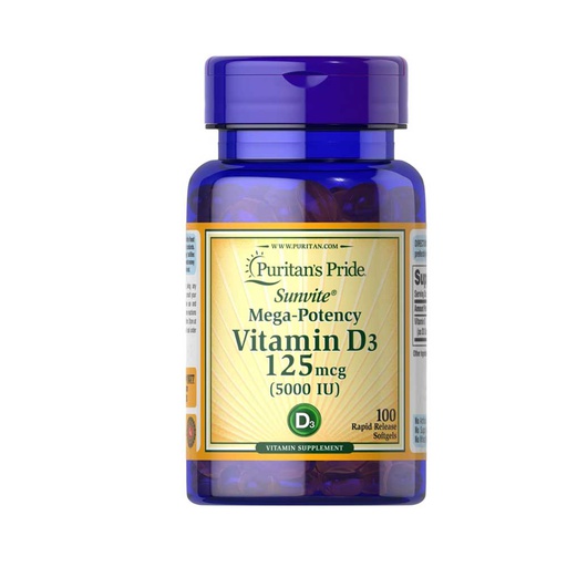 [025077193776] Puritan's Pride Vitamin D3 5000iu-100Serv.-100Rapid Softgels