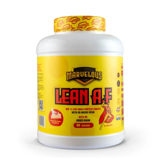 [0634240231285] Marvelous Nutrition Lean A.F 100% fm Whey Protein Isolate-80Serv.-2Kg-White Chocolate Raspberry