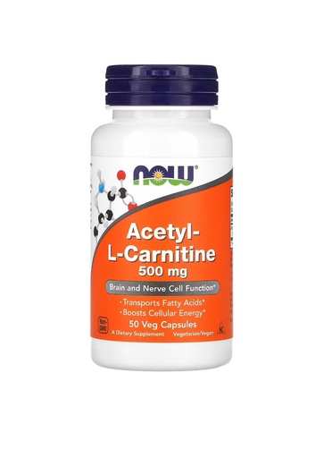 [733739000750] Now Foods Acetyl-L-Carnitine-500MG.-25Serv-50Veg Capsules.