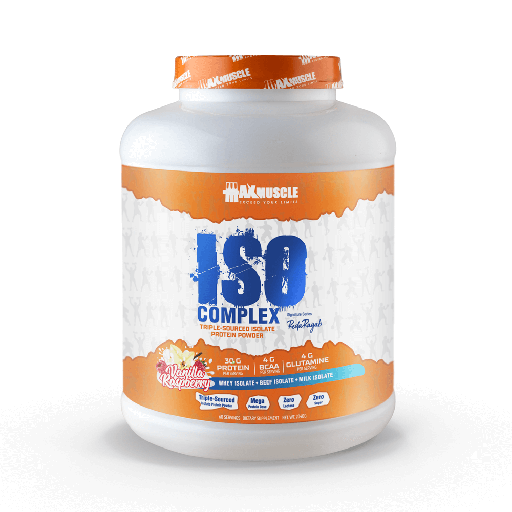 [6222023702134] Max Muscle Iso Complex Triple Sourced Isolate Protein Powder Reda Ragab Signature Series-60Serv.-2040G.- Vanilla Raspberry