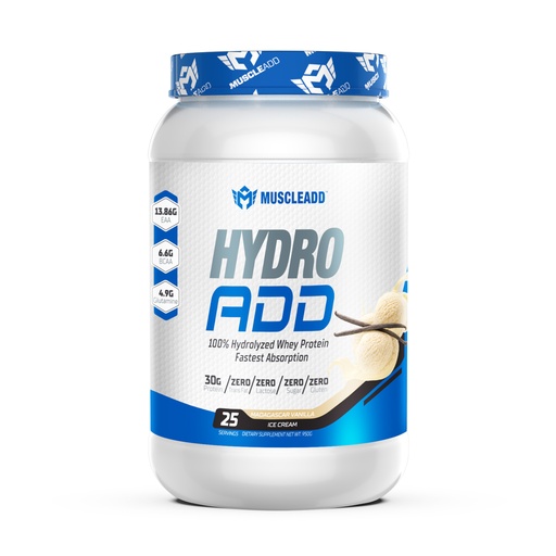 [6223007828444] Muscle Add Hydro Add 100%Hydrolyzed Whey Protein Fastest Absorption-25Serv.-950G.-Madagascar Vanilla Ice Cream