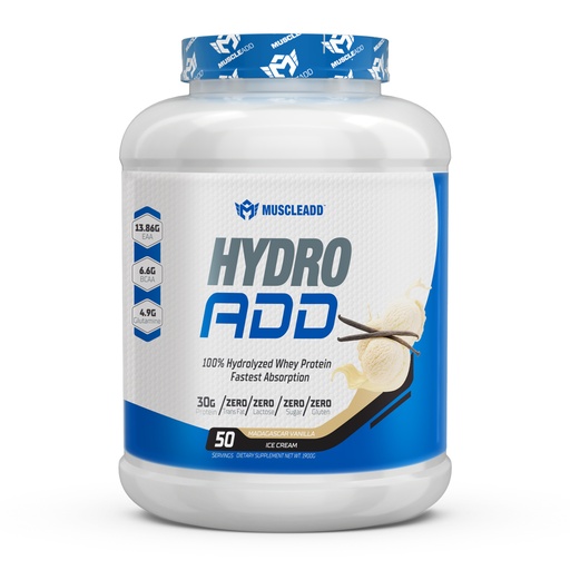 [6223007828437] Muscle Add Hydro Add 100%Hydrolyzed Whey Protein Fastest Absorption-50Serv.-1900G.-Madagascar Vanilla Ice Cream