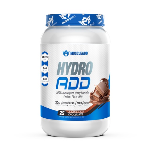 [6223007828604] Muscle Add Hydro Add 100%Hydrolyzed Whey Protein Fastest Absorption-25Serv.-950G.-Double Rich Chocolate