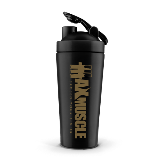 [6224009096770] Max Muscle Stainless Steel Shaker-900Ml-Black Matte/Gold