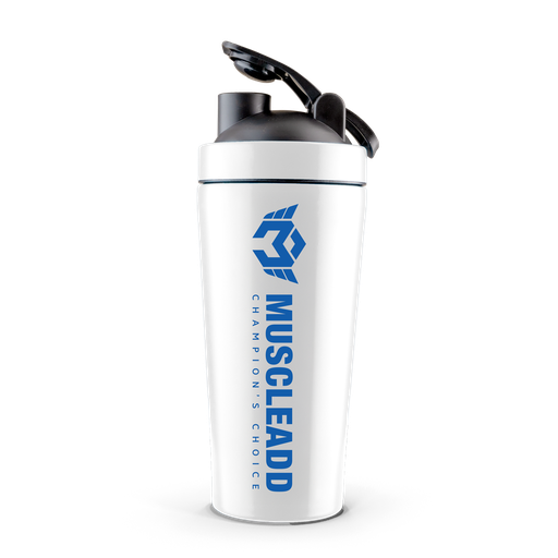 [6222023704565] Muscle Add Stainless Steel Shaker-900ML-White Matte/Blue