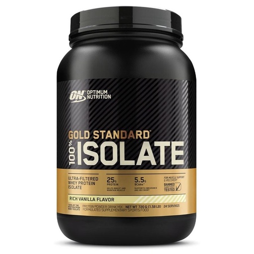 [748927061246] Optimum Nutrition Gold Standard 100% Isolate-24Serv.-720G-Rich Vanilla