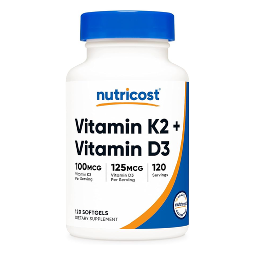 [857077008664] Nutricost Vitamin K2 (100 mcg) + Vitamin D3 (5000 IU)-120Serv.-120Softgels